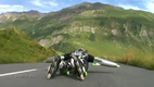 Downhill extreme Rollerman overtaking motocycle!